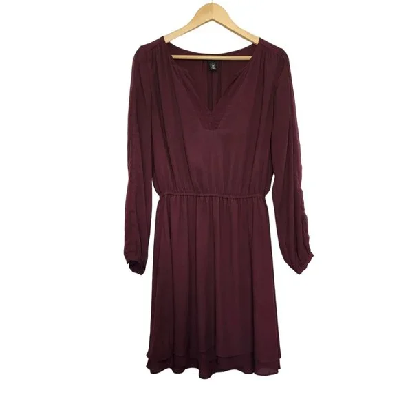 White House Black Market | Dresses | White House Black Market Burgundy Long  Sleeve Vneck Peasant Style Dress Size 4 | Poshmark